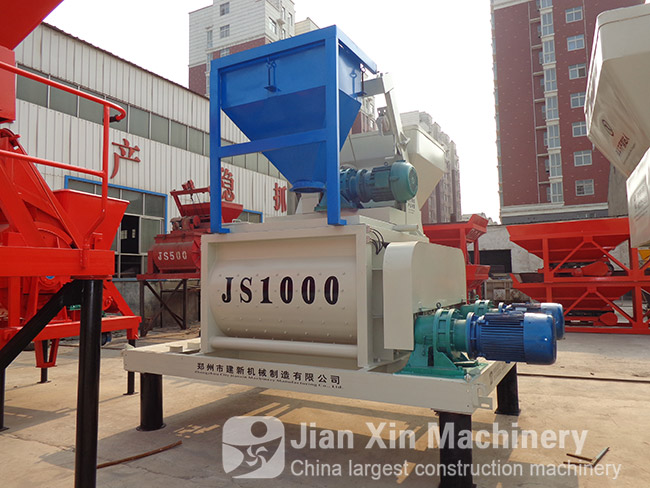 JS1000 compulsory concrete mixer manufactured by Zhengzhou Jianxin Machinery.
