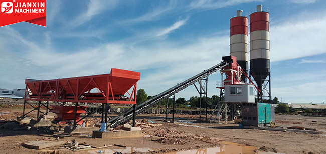 HZS50 concrete mixing plant produced by zhengzhou jianxin machinery are operating efficiently in Indonesia.